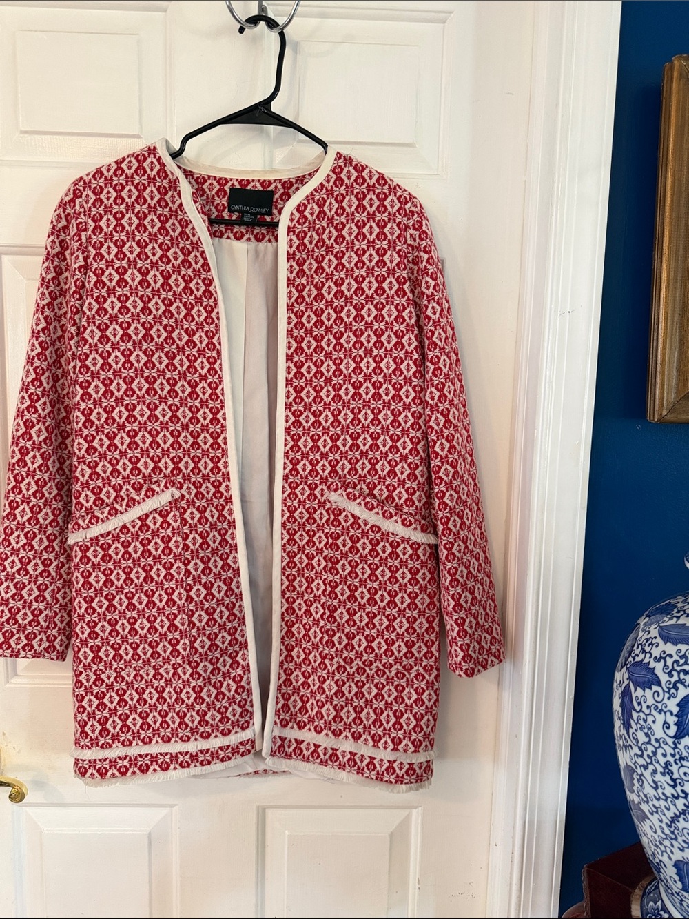 Women’s Cynthia Rowley Red and White Tapestry Blanket Blazer Jacket Sz XS
